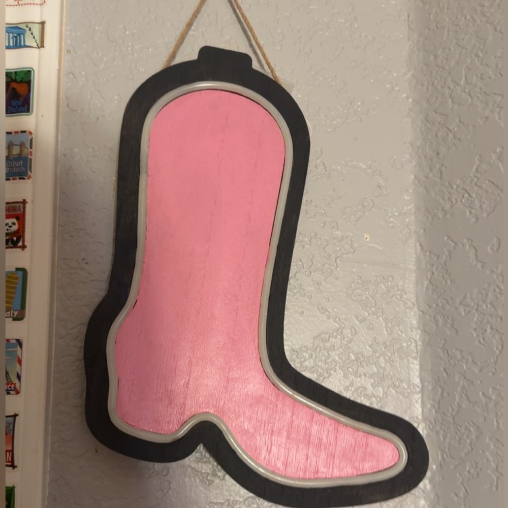 Hand painted (by me) Pink and Black Wooden Cowboy Boot Decor